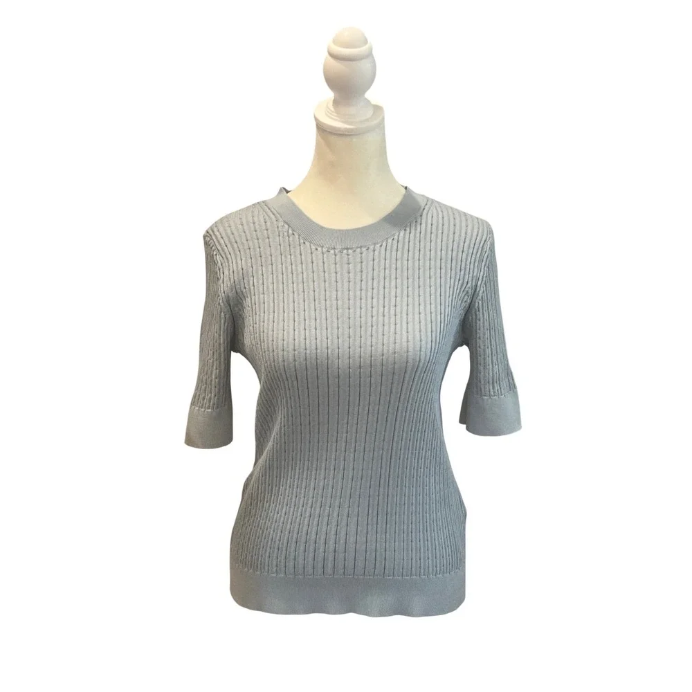 COS Light Blue‎ Ribbed Knit Short Sleeve Sweater Top size Small
